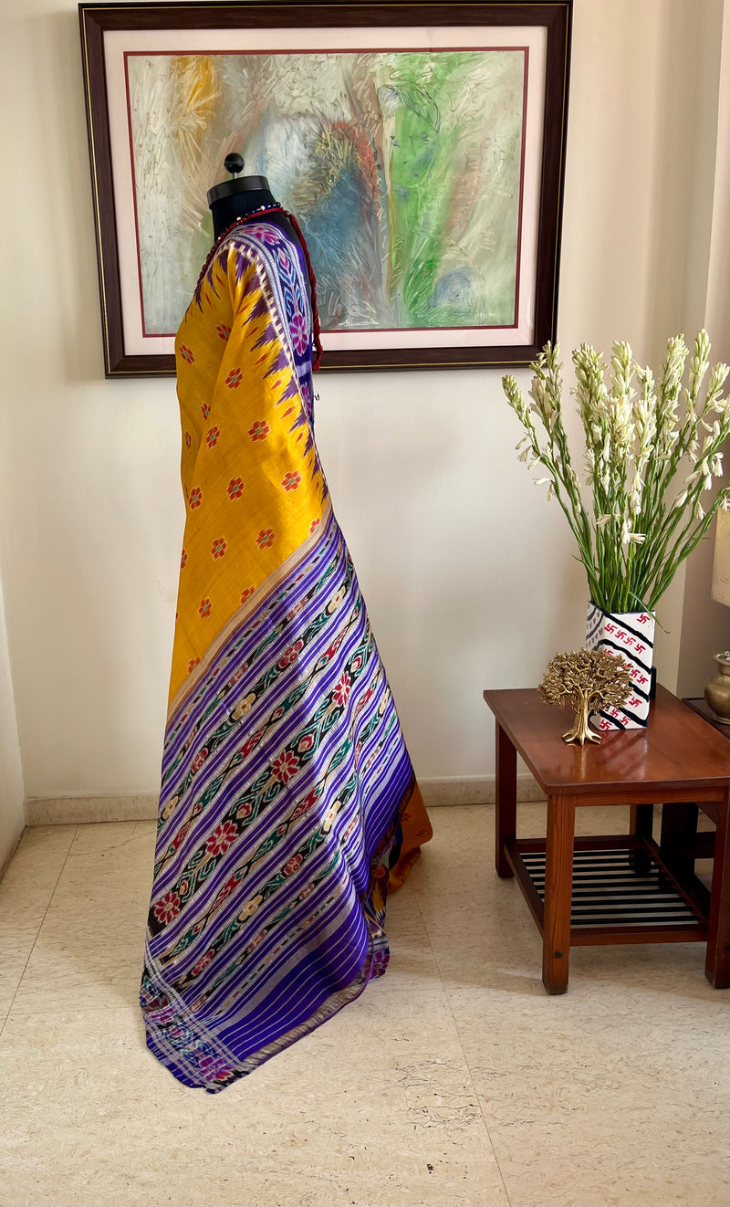 SASHWATA - MUSTARD YELLOW KHANDUA SILK WITH BANDHA ANCHAL