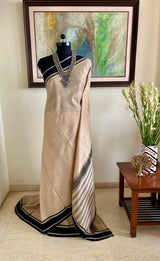 VAIDARBHI OFF-WHITE VIDARBHA TUSSAR SAREE WITH BLACK BORDER