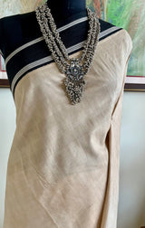 VAIDARBHI OFF-WHITE VIDARBHA TUSSAR SAREE WITH BLACK BORDER