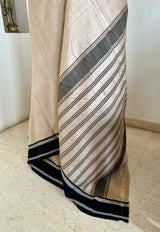 VAIDARBHI OFF-WHITE VIDARBHA TUSSAR SAREE WITH BLACK BORDER