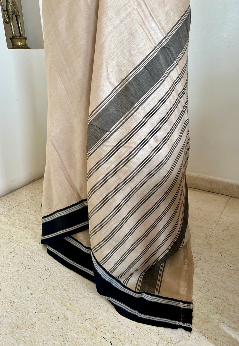 VAIDARBHI OFF-WHITE VIDARBHA TUSSAR SAREE WITH BLACK BORDER