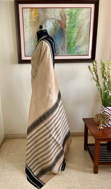 VAIDARBHI OFF-WHITE VIDARBHA TUSSAR SAREE WITH BLACK BORDER
