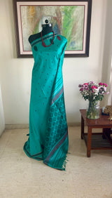 DIPITHA - BLUE KANJIVARAM SILK SAREE WITH PEACOCK GRID AANCHAL