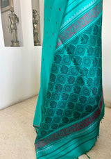 DIPITHA - BLUE KANJIVARAM SILK SAREE WITH PEACOCK GRID AANCHAL