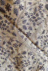 AARUNI- EXQUISITE POWDER BLUE KANTHA EMBROIDERY ON A CREAM TUSSAR SILK BASE