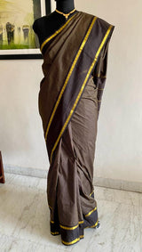 SUJATA- EXQUISTE CHECKS  KANJIVARAM SAREE, EFFORTLESS CHARM IN BLACKISH BROWN
