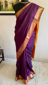 JAIPRIYA- A BEAUTIFUL ZARI SILK COTTON WITH PLAIN MAGENTA BODY AND MUSTARD BORDER AND AANCHAL WITH MANGO MOTIFS