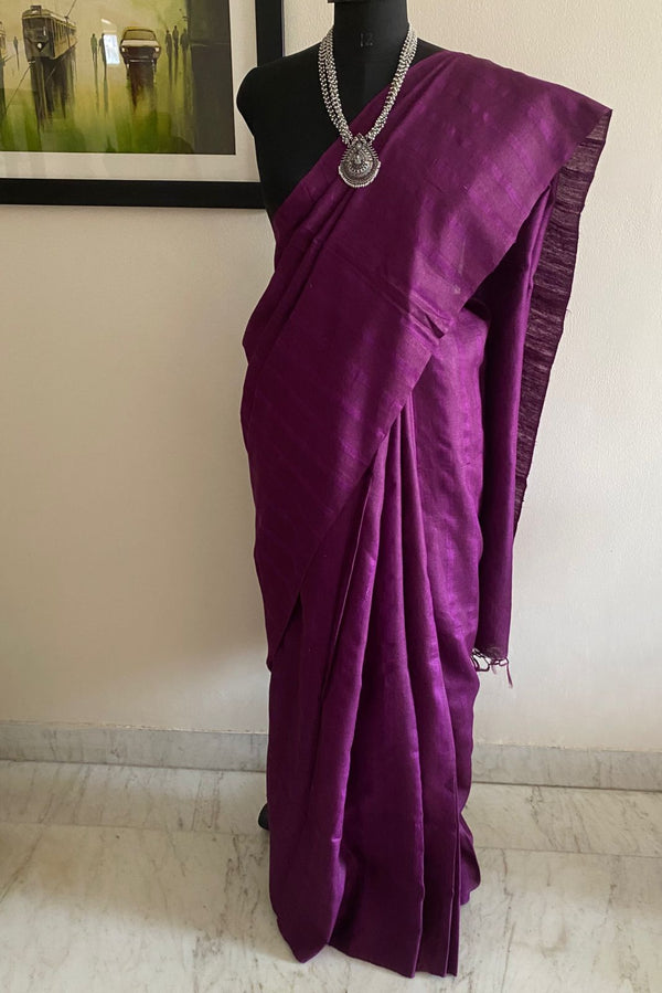 GOMATHI- A BEAUTIFUL, PREMIUM TUSSAR SILK SAREE IN WITH SELF WEAVE ALTERNATING SHADES OF PURPLE