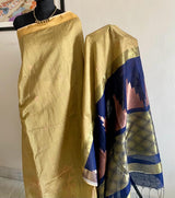 SABITA- A BEAUTIFUL BEIGE CHANDERI SAREE WITH NAVY BLUE AANCHAL