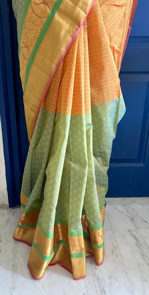 Mint Green Silk Saree With Designer Blouse – STORI
