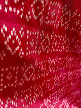 KIRAN- A BEAUTIFUL POCHAMPALLY IKKAT SAREE IN BLUE WITH TEMPLE BORDER AND A GORGEOUS RED WOVEN AANCHAL