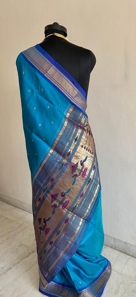 SMITA - Greenish Blue Paithani Silk Saree of Timeless Elegance