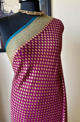 SANVIKAA – MAGENTA BANARASI GEORGETTE WITH BLUE ZARI AANCHAL