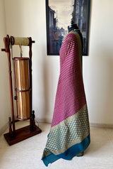 SANVIKAA – MAGENTA BANARASI GEORGETTE WITH BLUE ZARI AANCHAL