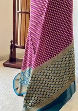SANVIKAA – MAGENTA BANARASI GEORGETTE WITH BLUE ZARI AANCHAL