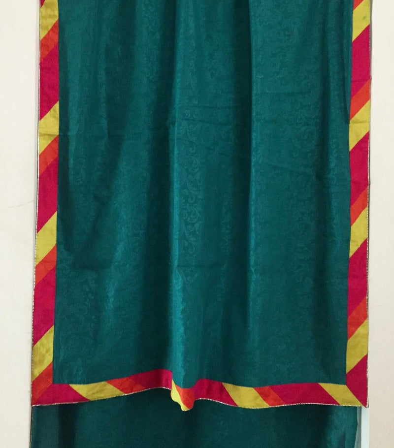 RANGEELI- A DUAL COLOUR , LIGHT BLUE AND DARKER BLUE SELF WEAVE COTTON CHANDERI SAREE WITH YELLOW AND RUST EDGING AS THE BORDER