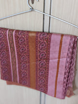 PINK HIBISCUS- A BEAUTIFUL LIGHT MAUVEISH PINK  CHANDERI COTTON HANDLOOM SAREE WITH BLOCK PRINTS