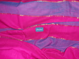 KANCHI- A KANCHIPURAM PURE COTTON SAREE IN  RANI PINK WITH A BLUE AND ZARI BORDER