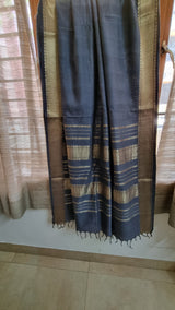 ASHLEY- A GREY SILK COTTON SAREE WITH SELF COLOUR AND ZARI BORDER