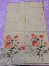 GOMATI- A BEAUTIFUL OFFWHITE COTTON SAREE WITH FLORAL MOTIFS ALL THROUGH THE SAREE