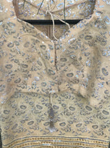 SITARA- A BEIGE GEORGETTE WITH SEQUINS AS SMALLER MOTIFS IN THE BODY AND A MULTI-LINED TO FORM THE BORDER