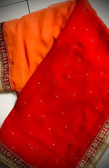 BHAMINI- A DOUBLE SHADED ORANGE AND SAFFRON SAREE IN GEORGETTE