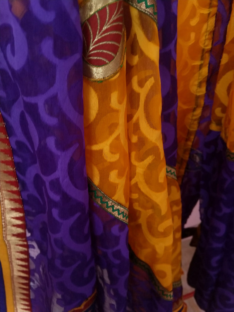 ALIENA- YELLOW AND VIOLET GEORGETTE BLEND SAREE