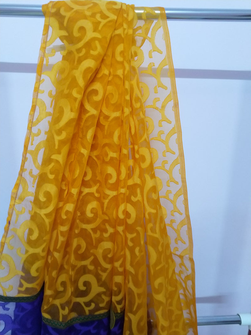 ALIENA- YELLOW AND VIOLET GEORGETTE BLEND SAREE