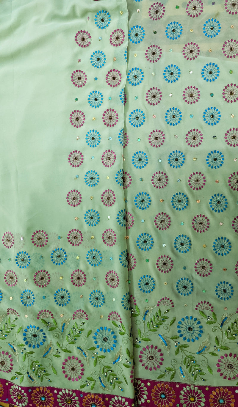 PEONY- OFFWHITE SEMI GEORGETTE SAREE WITH EMBROIDERY