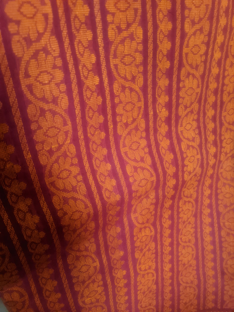RUTUJA- A TRADITIONAL COIMBATORE COTTON SAREE IN MAROON WITH MUSTARD YELLOW BOOTIS AND BORDER
