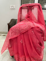 ROSALINA- A BRIGHT PINK GEORGETTE SAREE WITH LUKCNOWI HAND EMBROIDERY