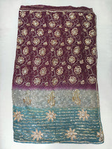 RACHNA- A PURE GEORGETTE SAREE IN A COMBINATION OF SEA GREEN, BROWN AND MAROON