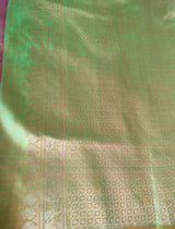 MANGAMAMAL- A PURE SILK KANJIVARAM JAQUARD FUSCHIA SAREE WITH BEAUTIFUL GREEN STRIPED BORDER