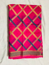 DAMINI- A BLENDED KOTA SAREE IN PINK WITH CRISS CROSS CHECKS PATTERN ON THE BODY AND CHEVRON BORDER