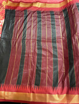 LAVANYA- A BEAUTIFUL SILK BLEND SAREE IN BLACK AND MAROON, WITH BLOUSE PIECE