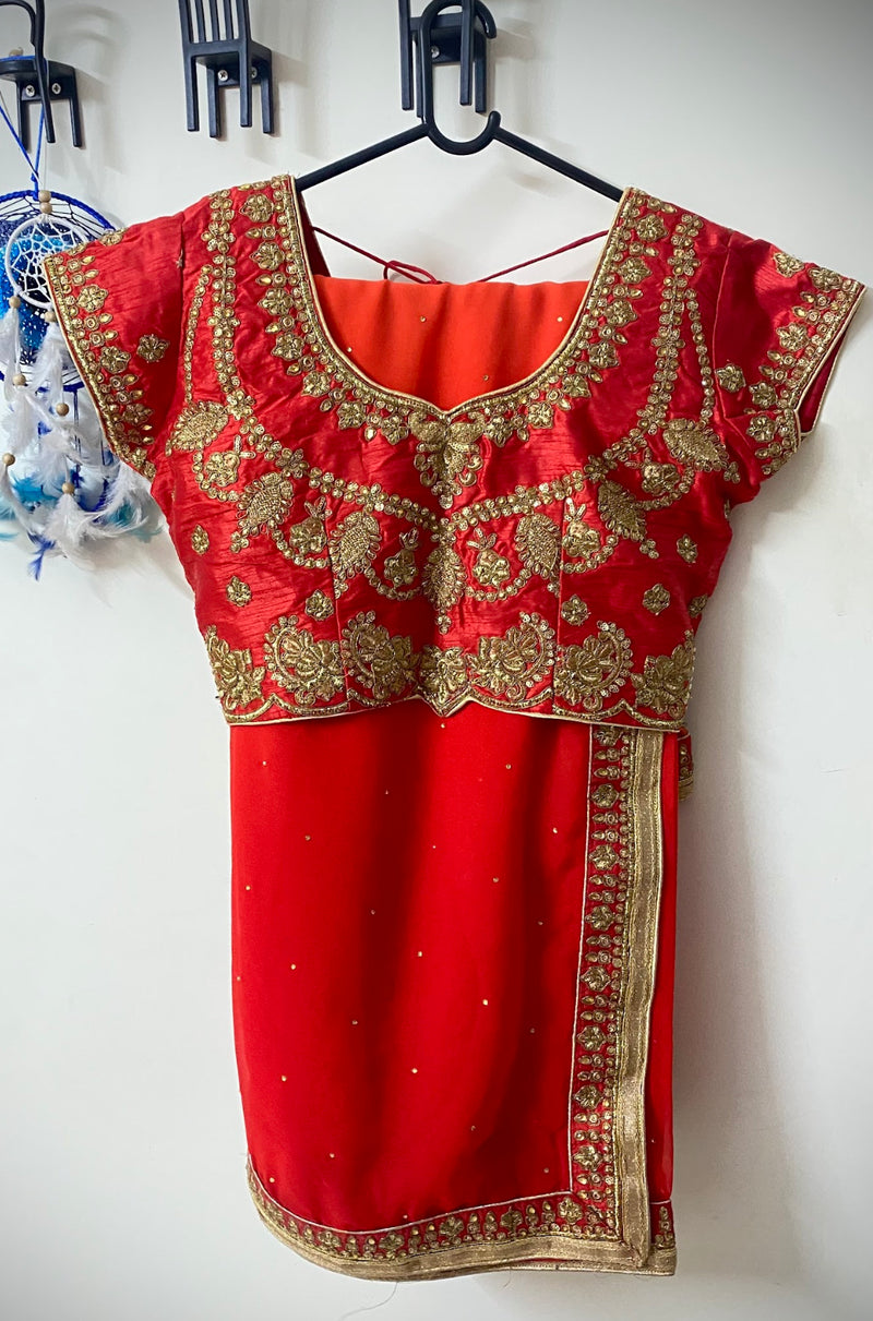 BHAMINI- A DOUBLE SHADED ORANGE AND SAFFRON SAREE IN GEORGETTE